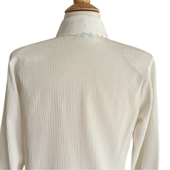 ROYAL DEL Vintage 70s White Crepe Button Down Shirt Lace Embellished Collar S - Picture 9 of 15